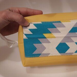 New Faux Leather Southwestern Make-up bag travel pouch Yellow Blue Gray Aztec